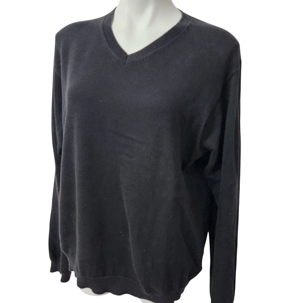 Eddie Bauer Black Pima Cotton Mens V-Neck Sweater‎ Size XL